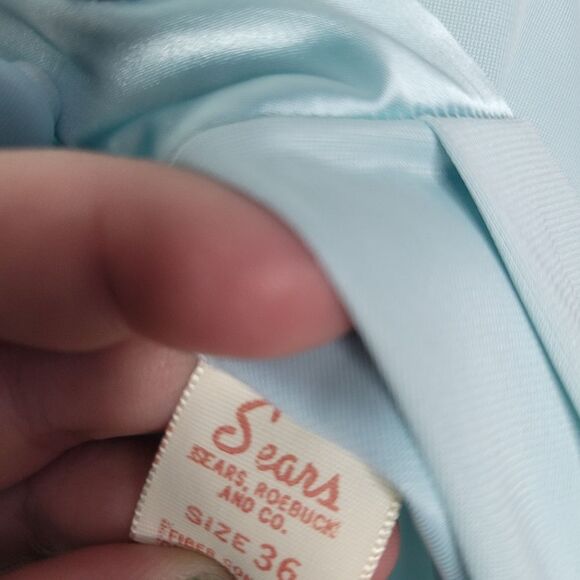 Vintage Sears light blue green button front butterfly embroidery sleep robe coat - Picture 4 of 6